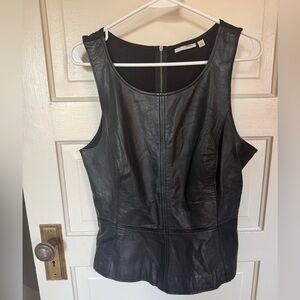 Halogen Black Leather peplum sleeveless top size large